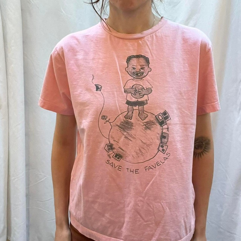 Save the Favelas Pink Cotton Tee Shirt Cartoon World Lemon Pepper Small
